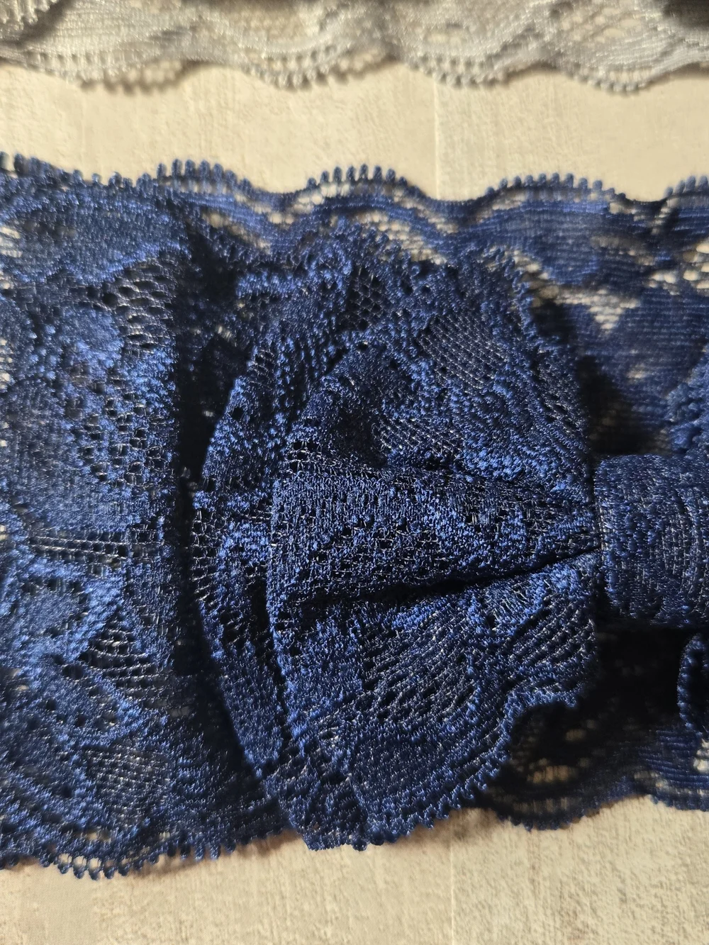 Baby Girl Grey & Navy Blue Lace Stretch Bow Headband Floral Hair Band Accessory
